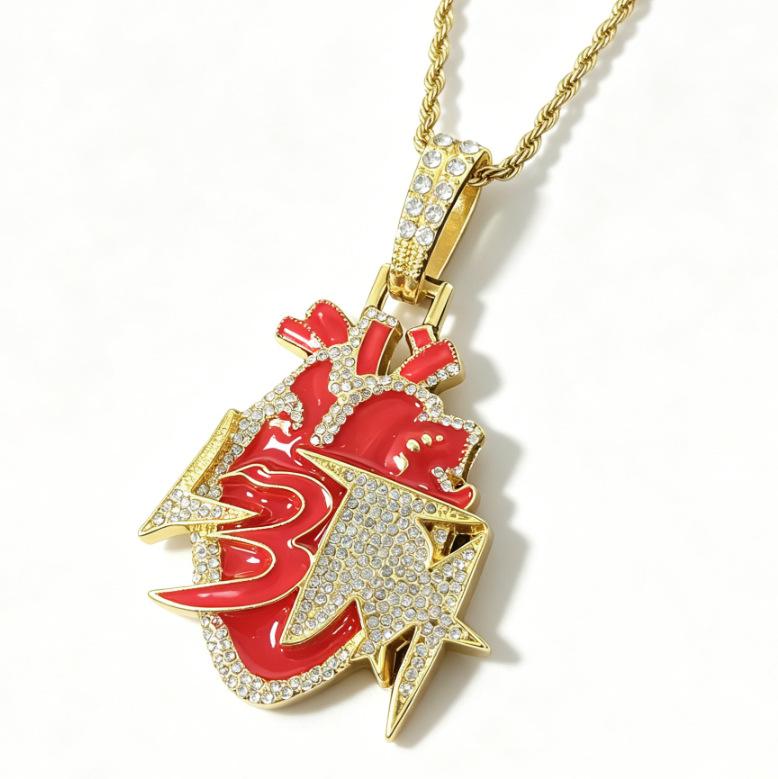 Hip-Hop Style, Alloy Three-Dimensional Heart Pendant, Personalized Full Diamond Letter Design Pendant Logo.