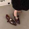 Women's Flat Shoes 2025 Designer Luxury Buckle Women's Punk Pointed Casual Fine Plaid Low-heeled Shoes Mule
