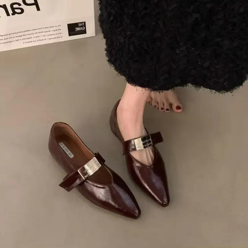 Women's Flat Shoes 2025 Designer Luxury Buckle Women's Punk Pointed Casual Fine Plaid Low-heeled Shoes Mule