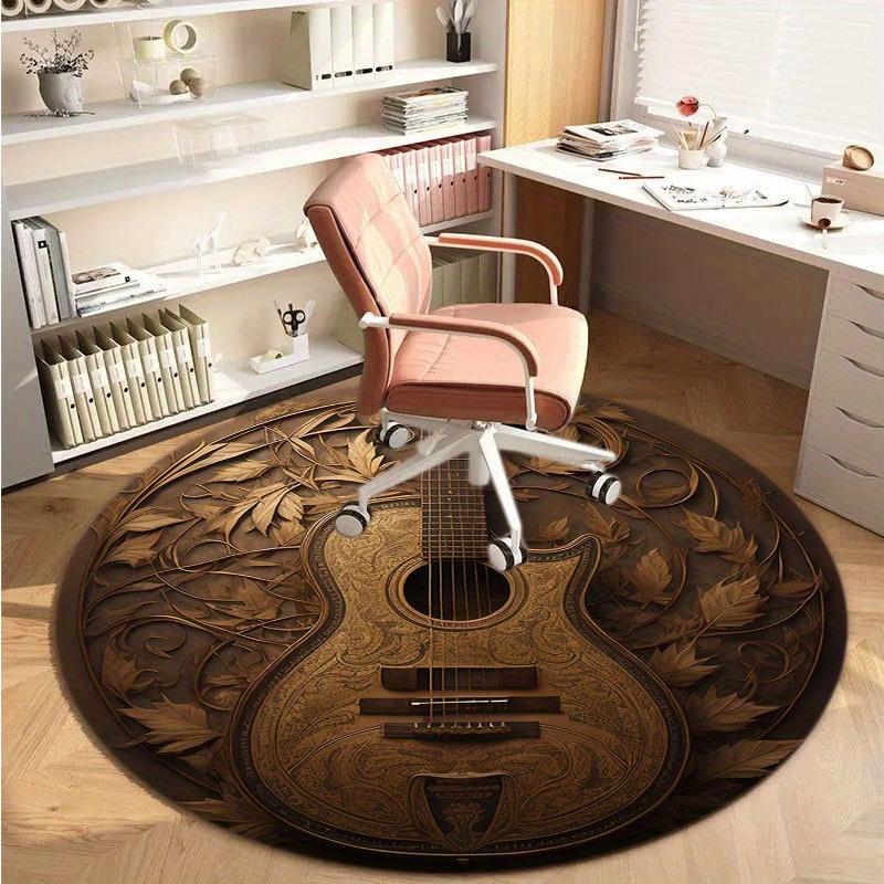 Samt Gitarre & Ahornblatt Runde Matte - Nur Handwäsche Tragbarer Teppich für Wohnzimmer, Schlafzimmer, Büro & Camping Dekoration