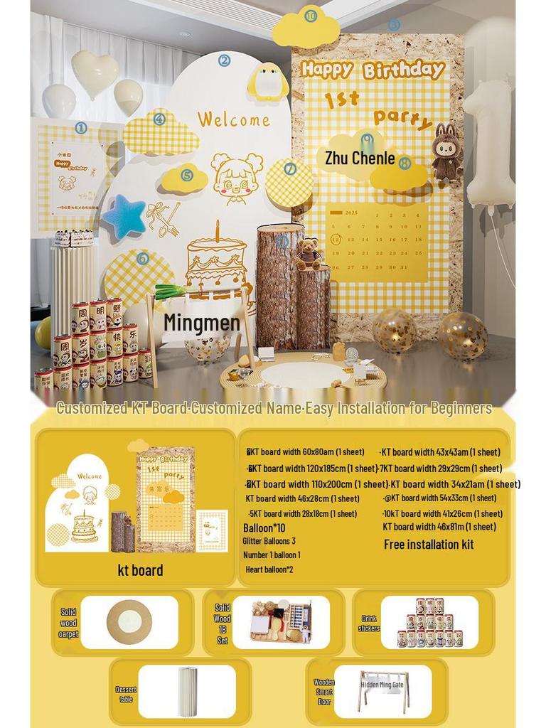 Korean Birthday Decor for 1-Year-Olds - Baby Banquet Atmosphere KT Board for Boys & Girls