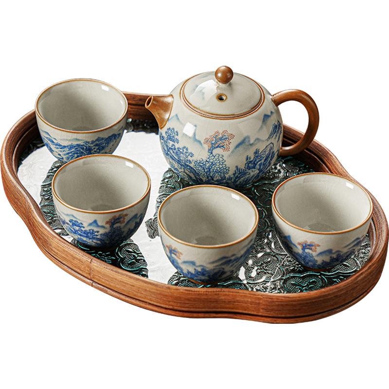 Huang Ru Kiln Retro Teapot Landscape Ceramic Teaware Simplicity Small Household Light Luxury High-end Kung Fu Tea Cup Tea Tray