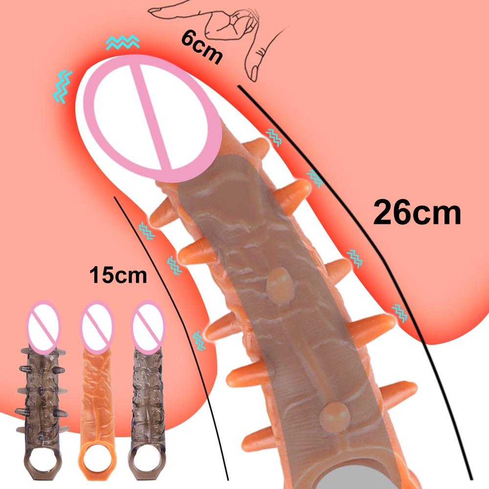 Simulation Penis Sets No. plus-Sized Barbed Exotic Condom Sex Toys Vibrating Penis Silicone Crystal Cover