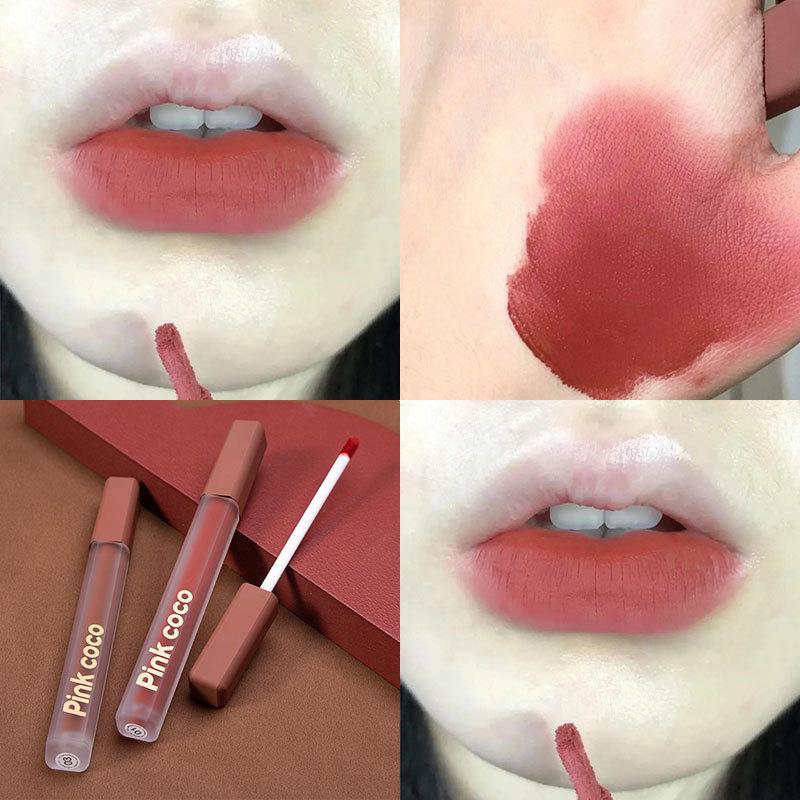 Pink Coco Satin Powder Mist Lip Glaze Silky Color Lock Lip Mud Romantic Escape Long-Lasting Beauty for Busy Girls