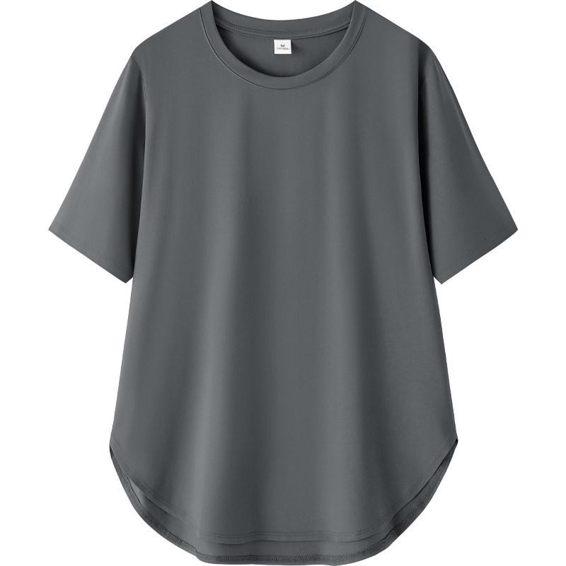 

Women s Cool Ice Feel Solid Color Round Neck Short Sleeve Loose Fit Summer Top with Curved Hem L