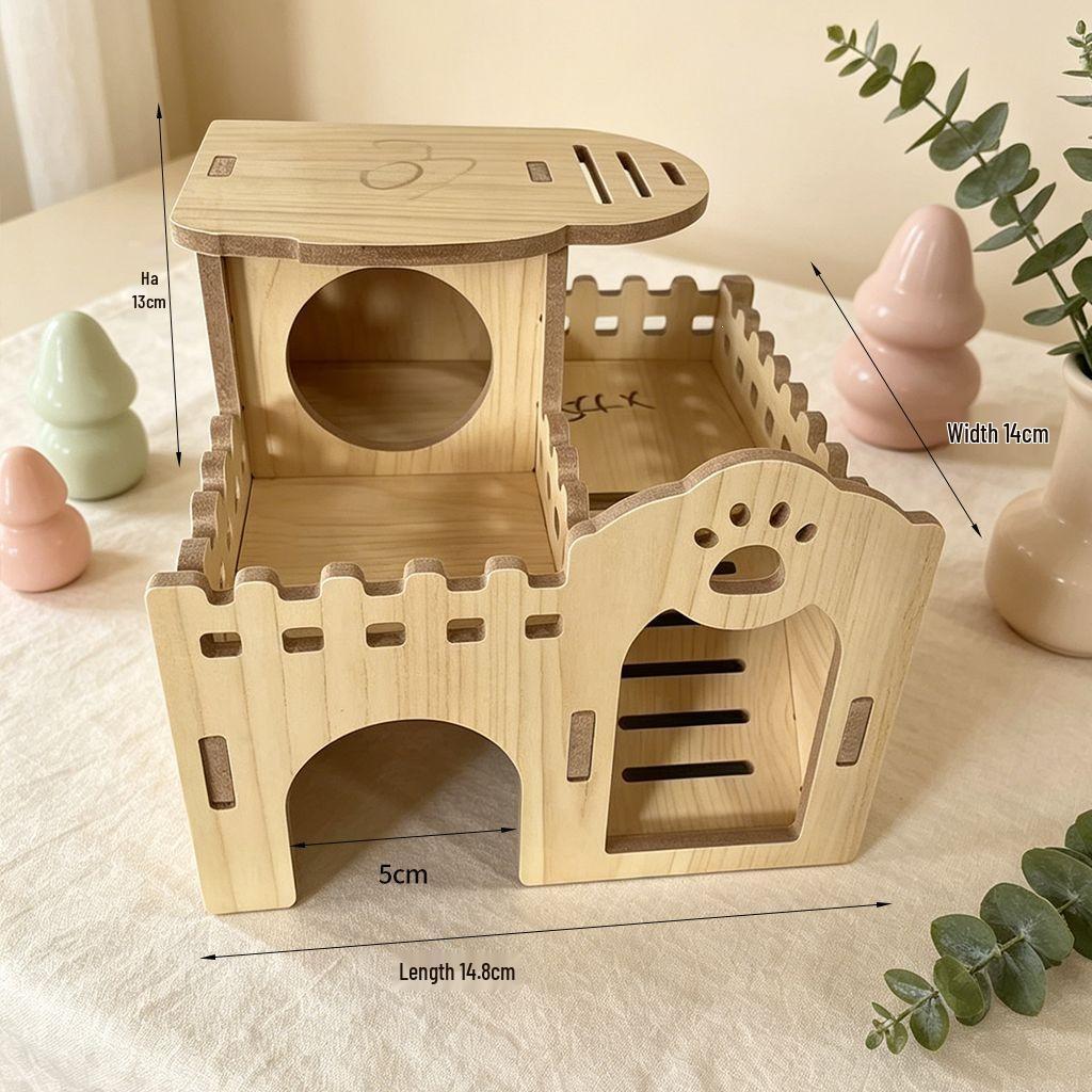 Golden Hamster Wooden House & Climbing Ladder Set - Interactive Hideout Toy