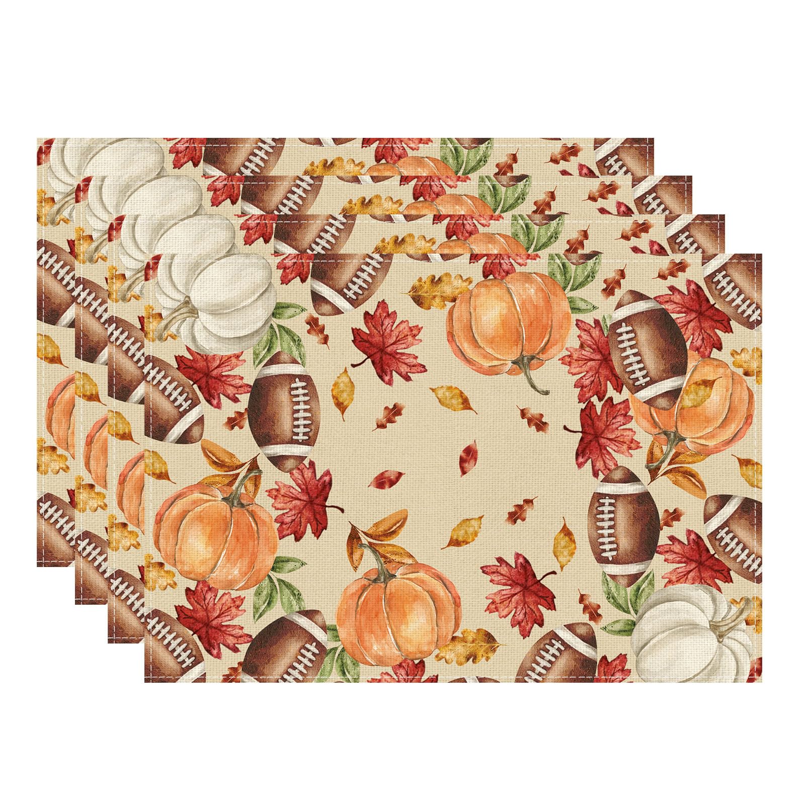 

Fall Football Pumpkin Maple Leaves Placemats Set of 4 Table Mats for Party Home Kitchen Dining Table Decorations 12x18 Inch Placemats Set of 4 （12x18 Inch）