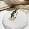 Vintage Green Zircon Leaf Rings For Women Rose Gold Color Luxury Ring Bride Wedding Fine Jewelry Gift