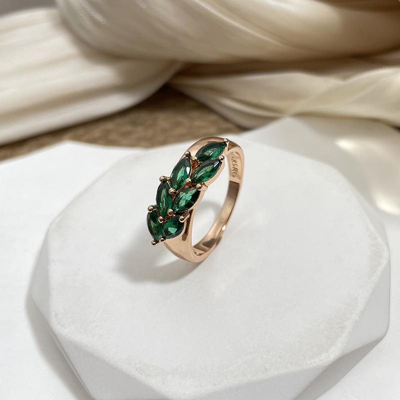 Vintage Green Zircon Leaf Rings For Women Rose Gold Color Luxury Ring Bride Wedding Fine Jewelry Gift