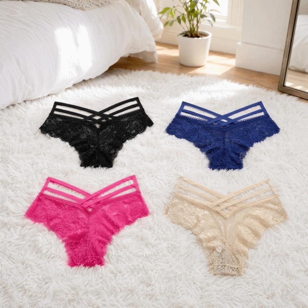 Underwear Women Lace Floral Thong Low-Rise T-back Panties Lace Solid Briefs Female