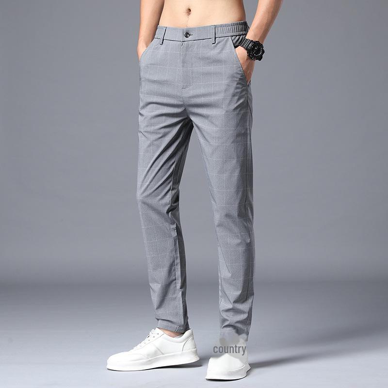 Men's Casual Plaid Elastic Trousers - Korean Style