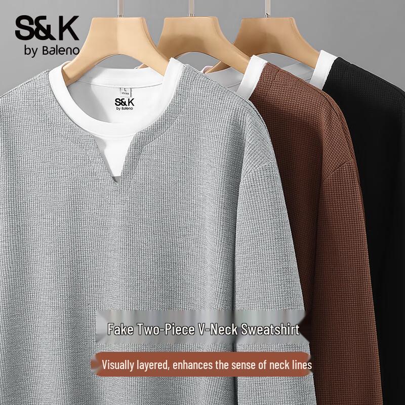 Baleno S&K Men s Waffle V-neck Long Sleeve T-Shirt XL