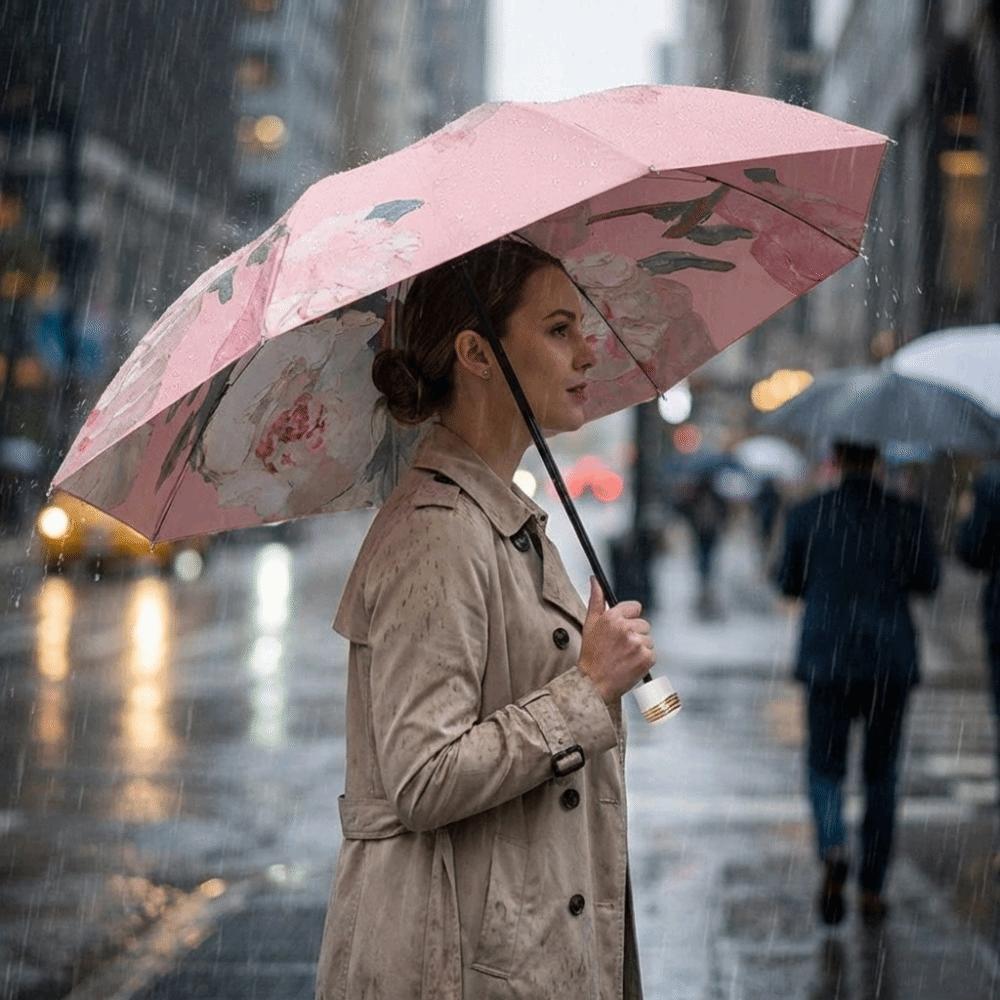 Foldable Reverse Sun Umbrella Floral Print Travel Rain Umbrella Dual-purpose Sunshade  Outdoor Use