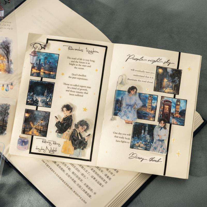 1Roll Night Theme Die-Cut Washi Tape Account Hand Decoration For Office Photo Frames Cup Stationery Box Diary Back To School