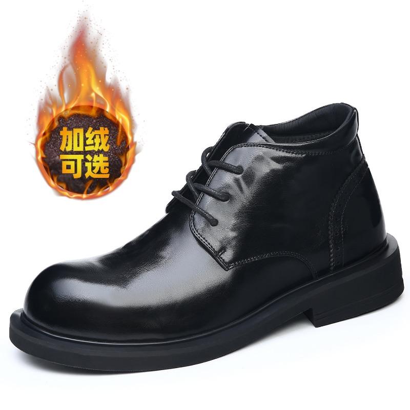High-top Cotton Shoes Men's New Winter Leather Cotton Shoes Heightening Fleece Thickening Warm Business Casual Leather Shoes