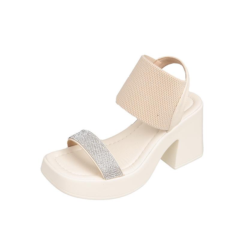 

мода Летняя мода Туфли на высоком каблуке Женские сандалии Туфли-лодочки на толстой платформе Новые шлепанцы Трикотажное платье Толстые женские тапочки с открытой пяткой 37