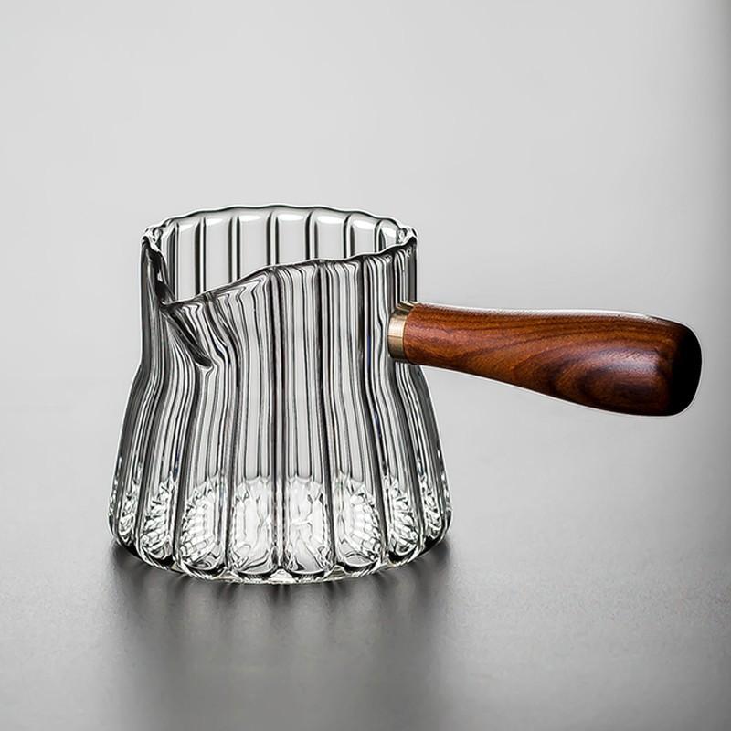 Doméstico Grande Capacidade Alça de Madeira Listrado Espessado Alto Silício Boro Vidro Justo Xícara Chá Soater Kung Fu Chá Conjunto