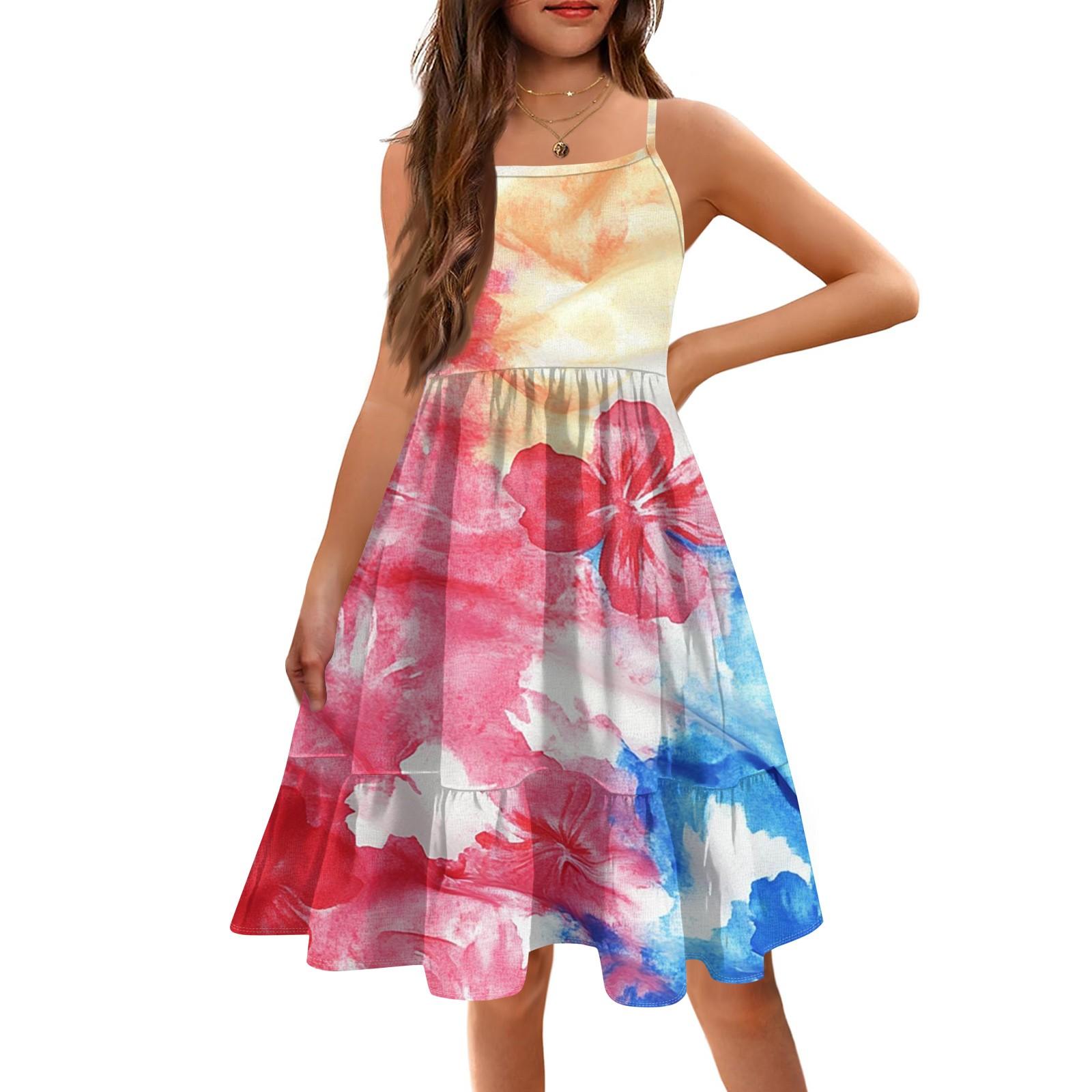 

Summer Children s Girls Sleeveless Cute Princess Casual Independence Day Dress 140 рожевий