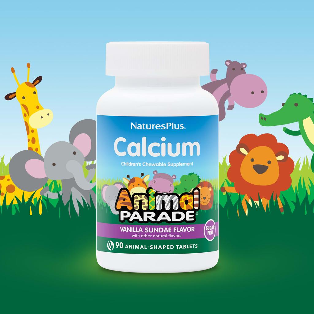 NaturesPlus Animal Parade, Children's Chewable Calcium Supplement, Vanilla Sundae Flavor, Sugar Free, 90 Animal-Shaped Tablets