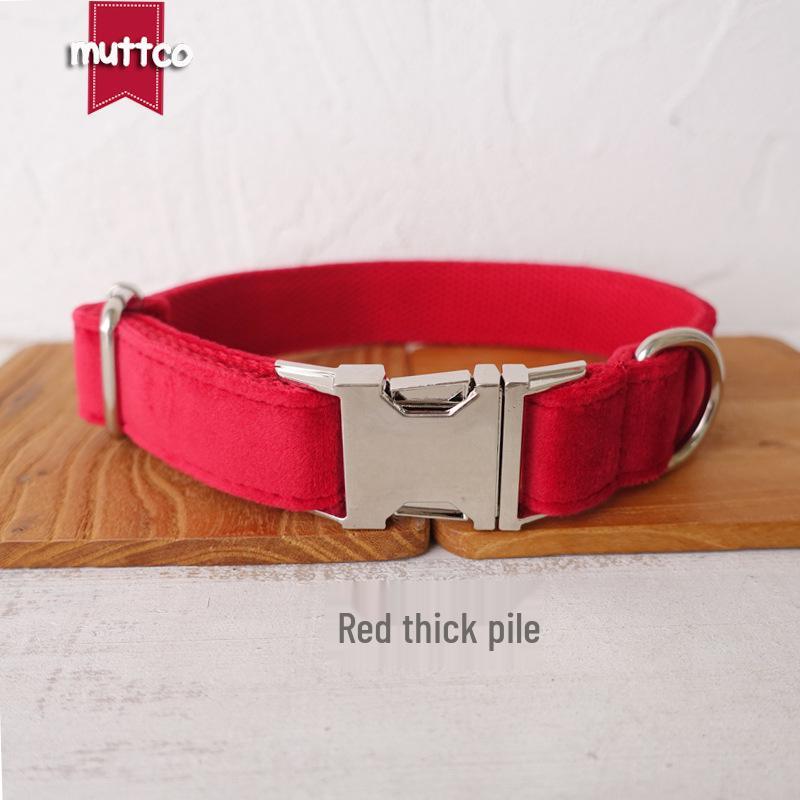 MUTTCO Red Plush Fabric Pet Collar with Zinc Alloy Buckle UDC-107 XS