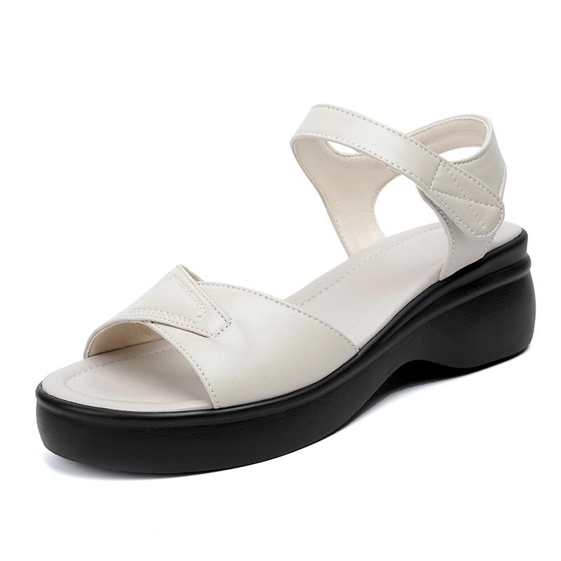 

5cm All Match Comfortable Genuine Leather Shoes Platform Sandals Summer 2025 Med Square Heels Sandals for Office Mom Work Beach 35 білий