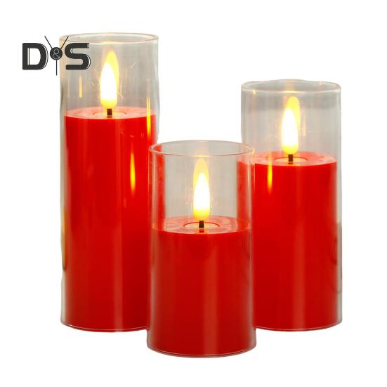 

3 шт. беспламенных светодиодных свечей на батарейках мерцающие свечи светодиодные свечи для украшения дома кафе ресторана красный