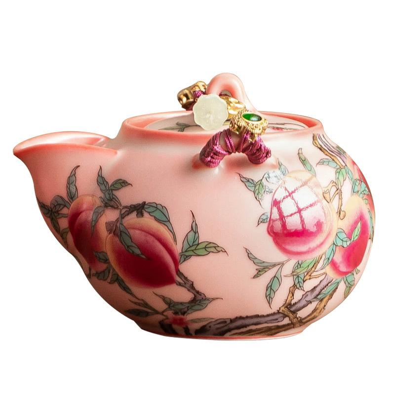 Fanru Pastel Nine Peach Hand Grab Pot Ceramic Teapot To Make Tea Household Kung Fu Tea Set Filter Single Pot Not Hot Gift Box