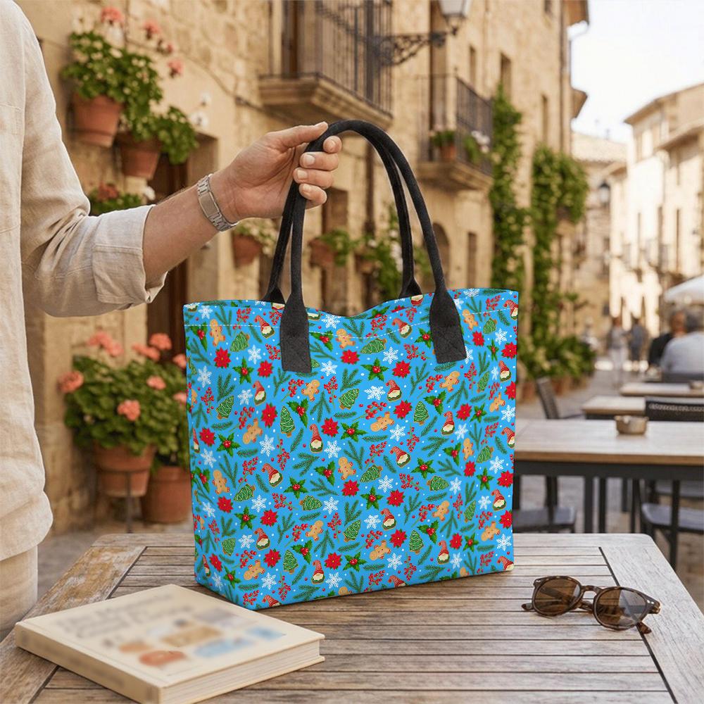 Christmas Printed Tote Bag Large Capacity Casual Handbag for Daily Shopping Holiday Use