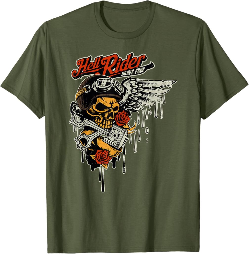 Retro Hell Rider Skull Biker Chopper Motorcycle TShirt 100 Cotton ONeck Short Sleeve Summer Casual Mens Tshirt Streetwear