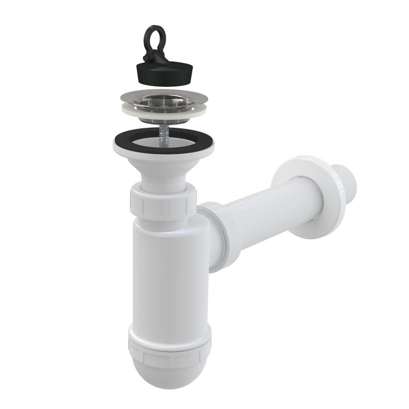 Waschbecken-Siphon DN40, Edelstahl-Sieb DN63
