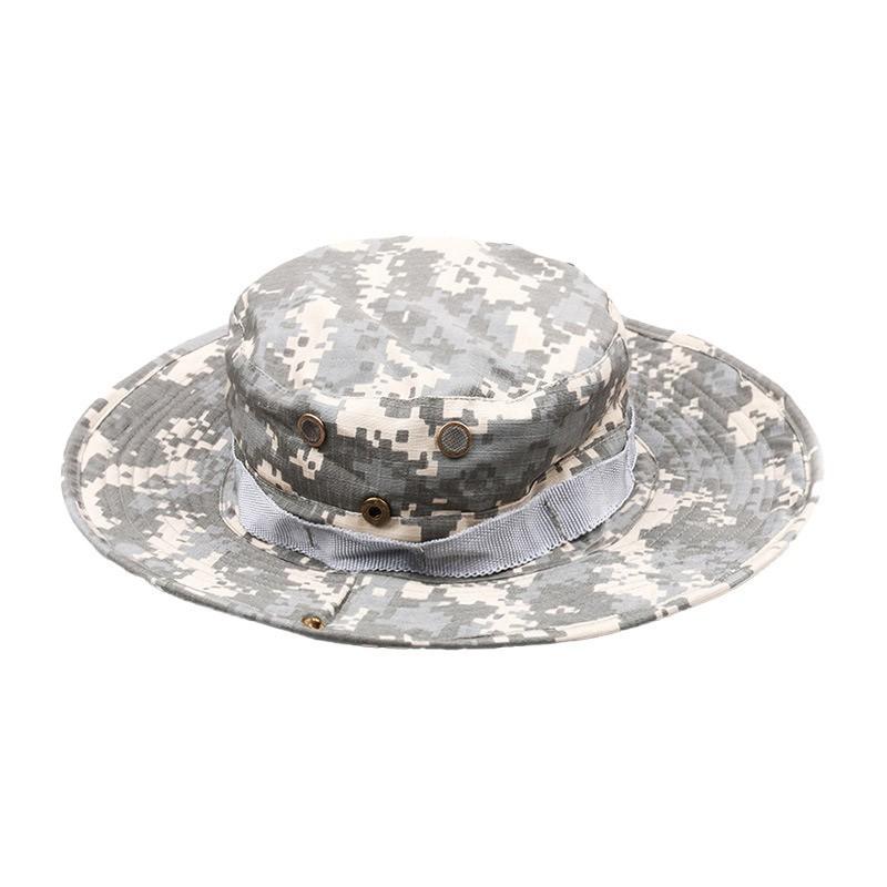Militärstil Camouflage Eimerhut Outdoor-Aktivitäten Sonnenschutz Breiter Rand Faltbare Baumwollmischung Kappe