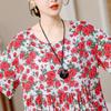Plus Size Vintage Print Long Dress for Women Oversize Short Sleeve Elegant Loose Dresses Summer Casual Middle-aged Women's Clothing