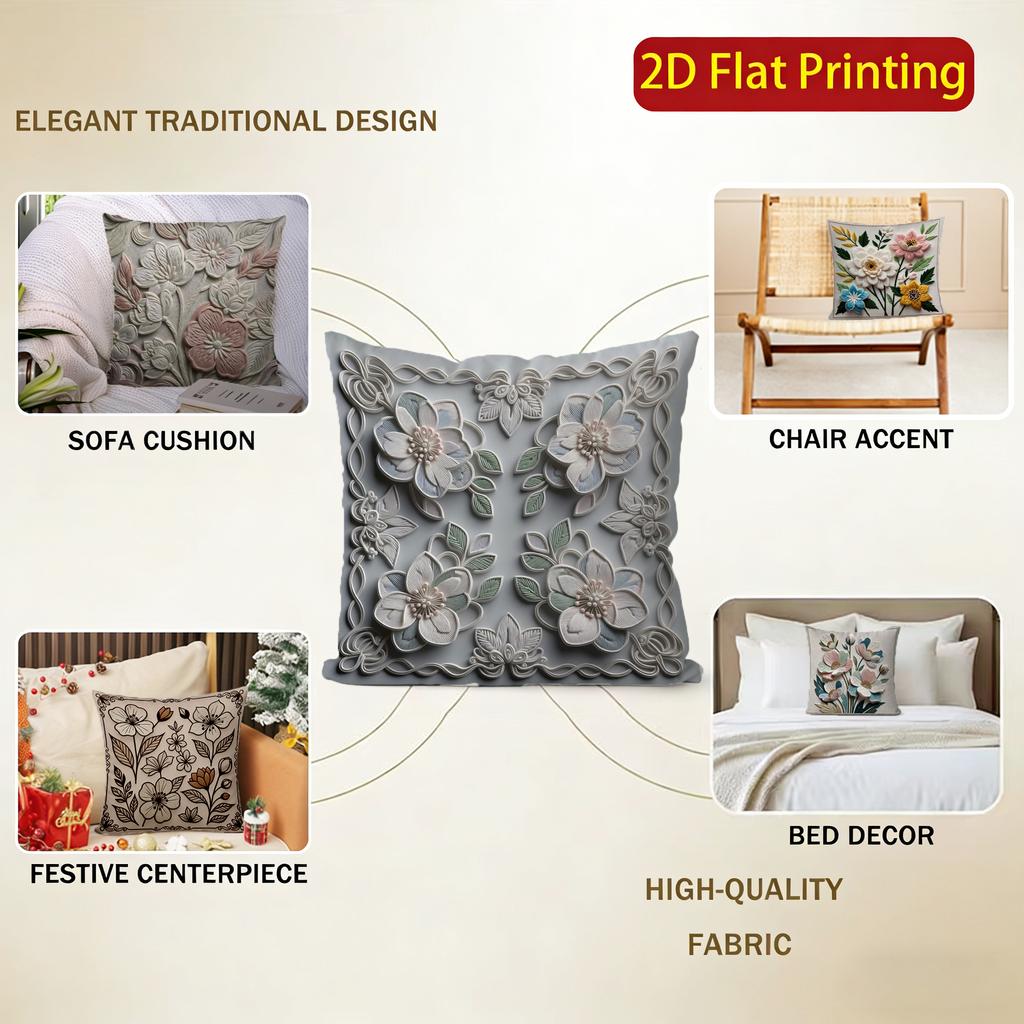 2D Floral Embroidered Pattern Decorative Cushion Covers Pattern Cushion Cover Suitable For Sofa Bedroom Car Pillow Cover