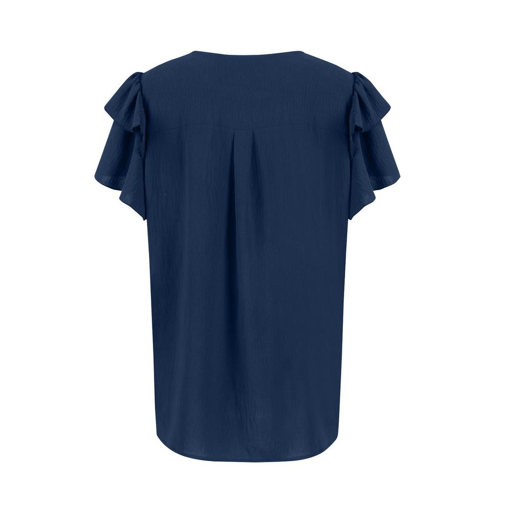 Women's Formal Casual Summer Pleated Short Sleeve Round Neck Top