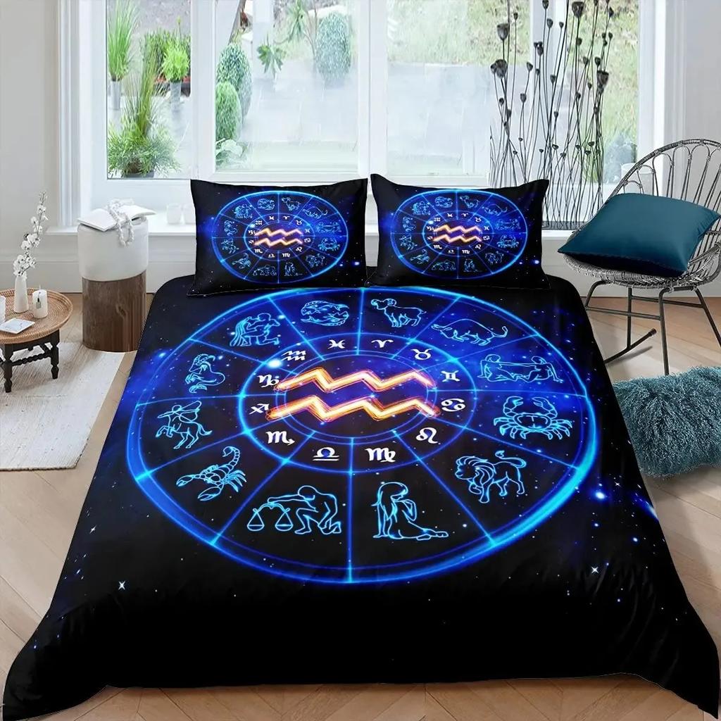 Sun and Moon Bedding Set Twelve Constellations Zodiac Duvet Cover Set for Boys Girls Astrology Comforter Cover Queen Size
