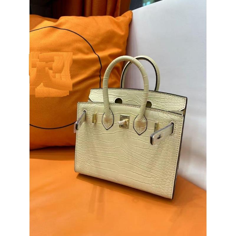2025 New Genuine Leather Women's Bag Foggy Crocodile Skin Wax Thread Platinum Bag Handheld Women's Bag Cross Border