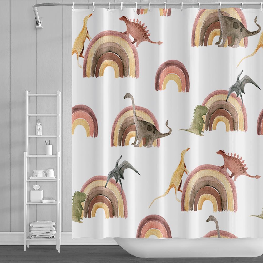 Cartoon Shower Curtain for Bathroom Kids Rainbow Cloud Sun Stars Flower Unicorn Cute Animals Waterproof Bath Curtain Home Decor