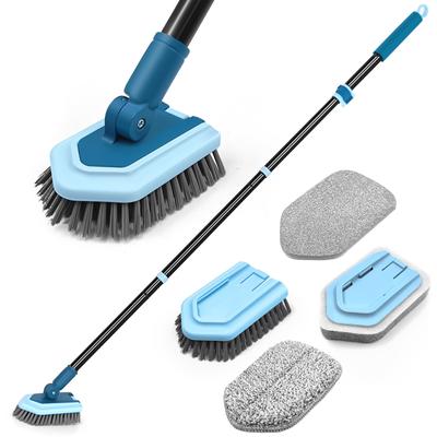 JEHONN Cepillo de Cubierta Cepillo de Limpieza Telescópico Largo 4 Cabezales de Cepillo de Limpieza de Baño Diferentes para Baño Bañera Fregadero Piso Pared 106-130cm, (azul)