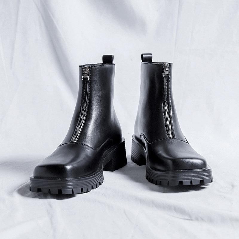 Martin boots mid-top British style youth hairstylist high-top leather boots thick-soled square head zipper Chelsea boots