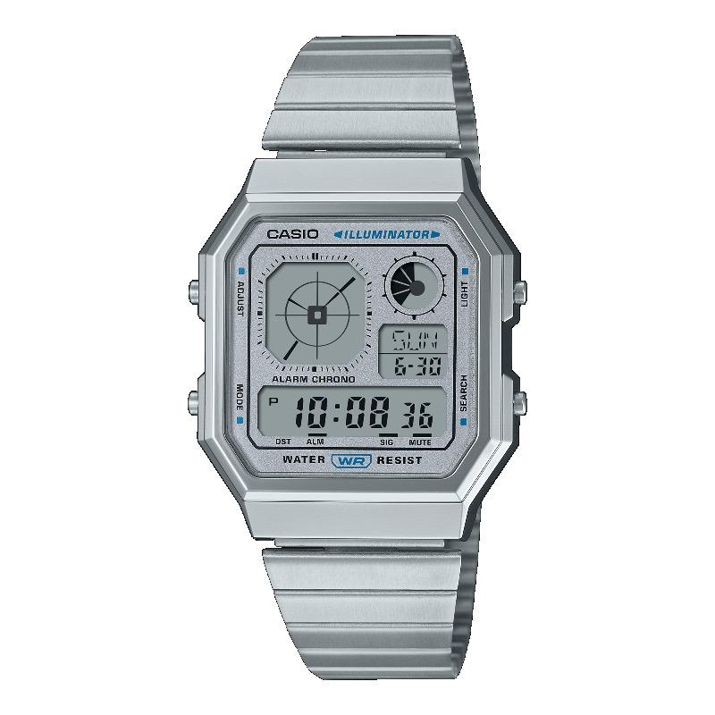 Casio Men s Stainless Steel Water Resistant Digital Alarm Quartz Watch A130WE-7A белый