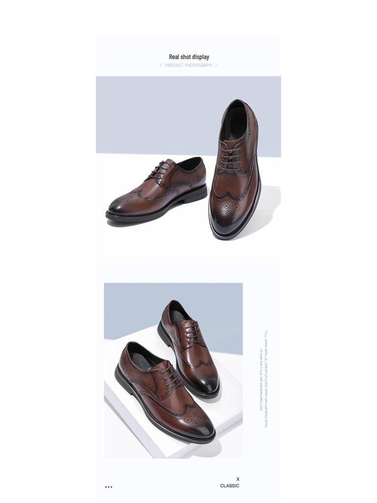 2023 Men's Brogue Carved Leather Shoes: British-Style Formal, Breathable, Perfect for Business or Wedding.