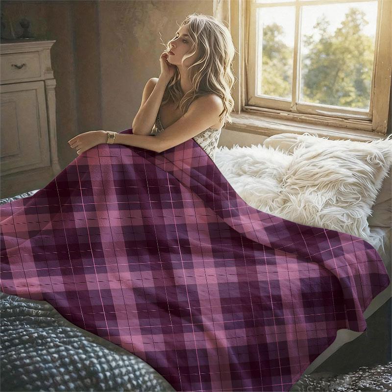 Mauve Purple Tartan Check Flannel Blanket Perfect for Sofa Office Bed Travel Sleep Read Relax Camping Four Season Use