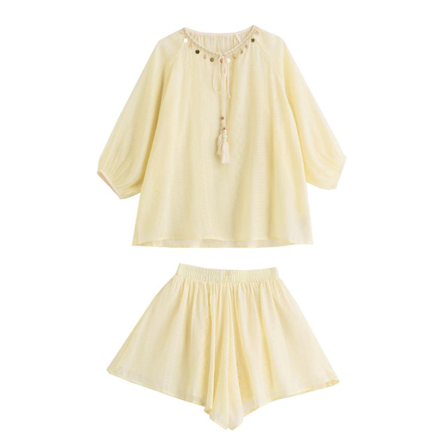 beautiful small suit women's new casual temperament loose feeling wear sunscreen shirt shorts two-piece set