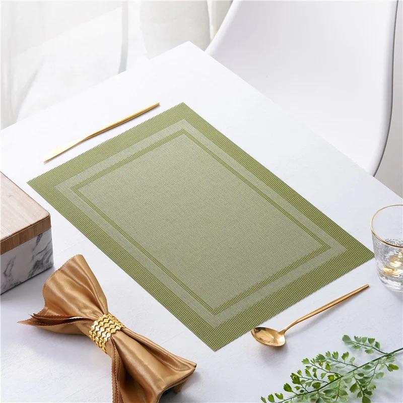 6/4pcs Rectangle Placemat Restaurant Washable PVC Durable Dining Table Weave Mats Frame Teslin Disc Bowl Coaster Non-slip Pad