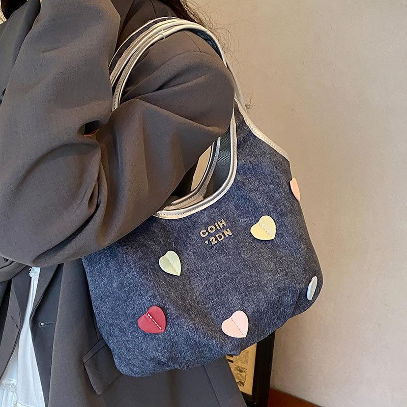 Hot Sale Niche Contrast Color Love Underarm Tote Bag Female Student Commuter Casual Versatile Shoulder Bag