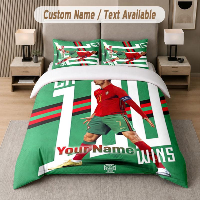 Custom Bedding Set Cristiano Ronaldo Pattern, Print Name Text 1 Duvet Cover Plus 2 Pillowcases Home Textile
