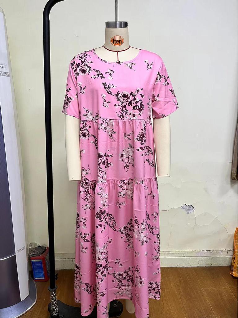2023 Summer Pleated Floral Mid-Length Dress – Comfortable & Casual Loose Fit