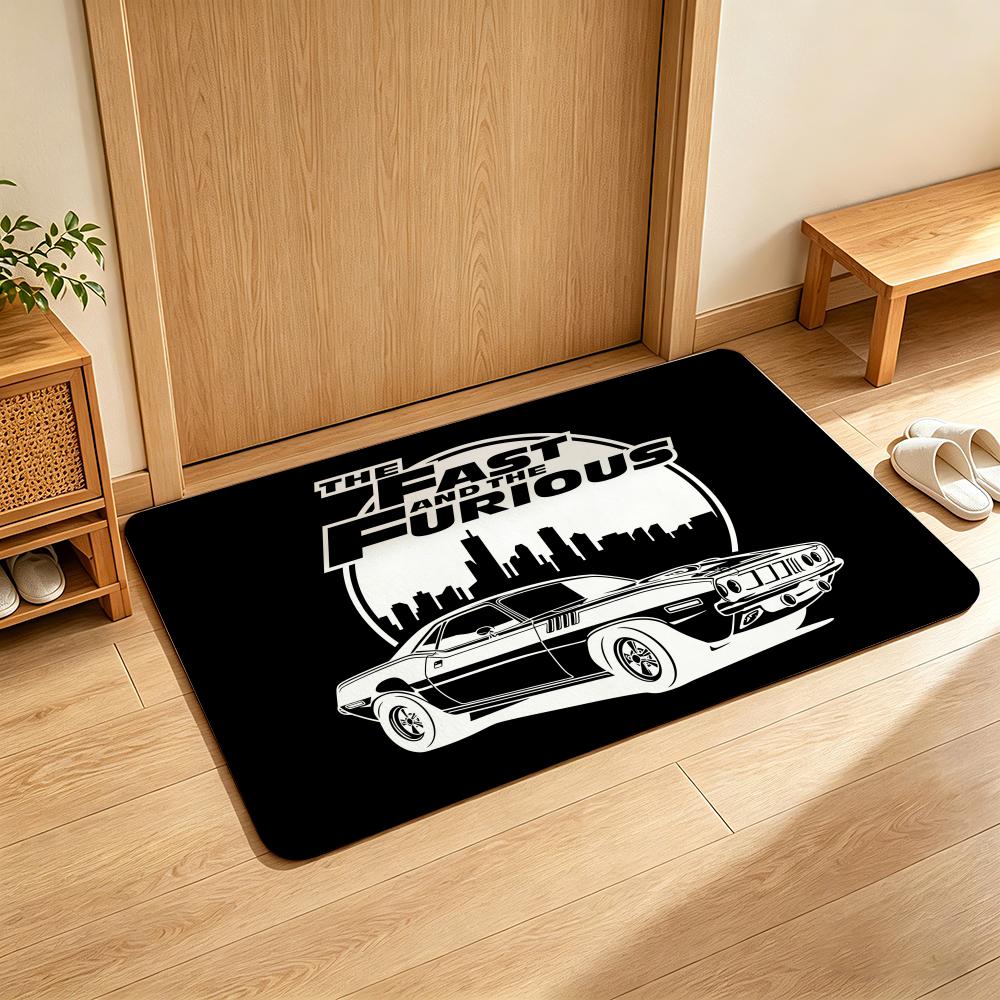 Movie F-Fast & Furious-F Floor Mat Soft Flannel Entrance Door Mat Non Slip Absorbent Bathroom Bedroom Floor Rug