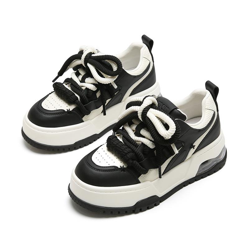Bread Shoes Women's Spring New Board Shoes Platform-soled Casual Versatile Heightening Shoes Breathable Leather Sports Little White Shoes Women's Shoe