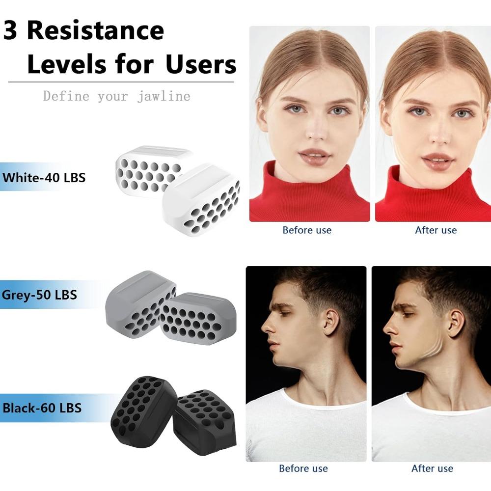 Jawline Exerciser for Man and Woman - 3 Resistance Levels BPA Free Silicone Jaw Trainer & Shaper - Gum Tablets 6-pack